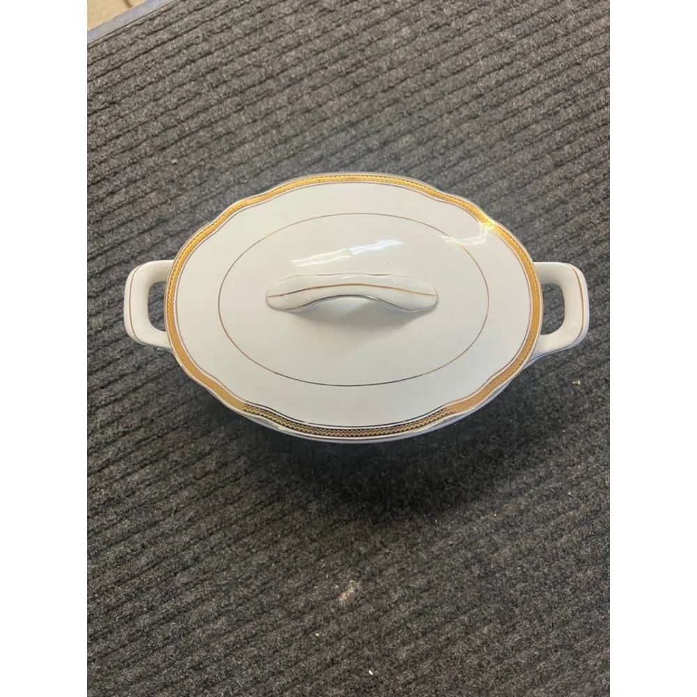 Vintage Vista Alegre Portugal White and Gold Tureen Serving Dish with Lid